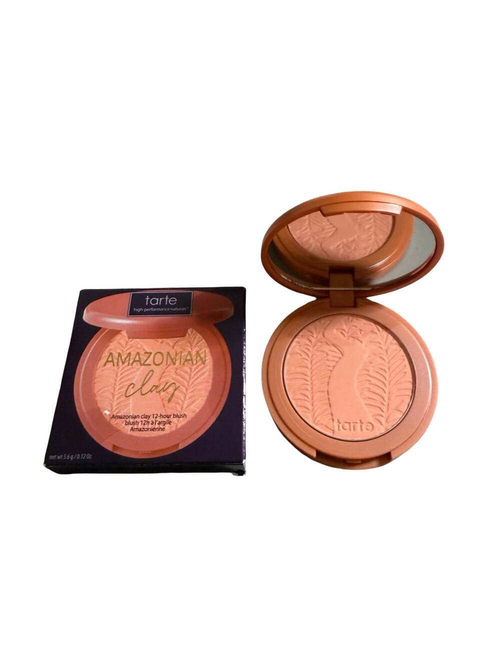 Tarte Amazonian Clay Compact 12-Hour Blush in White Peach With Mirror NIB